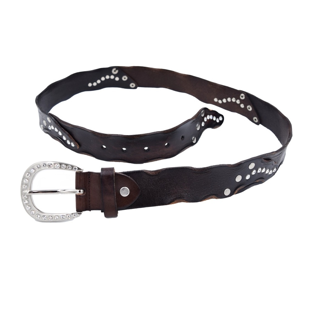 DAYTRIP Brown 100% Leather Belt 45” With Rhinestone Accents And Buckle NWOT